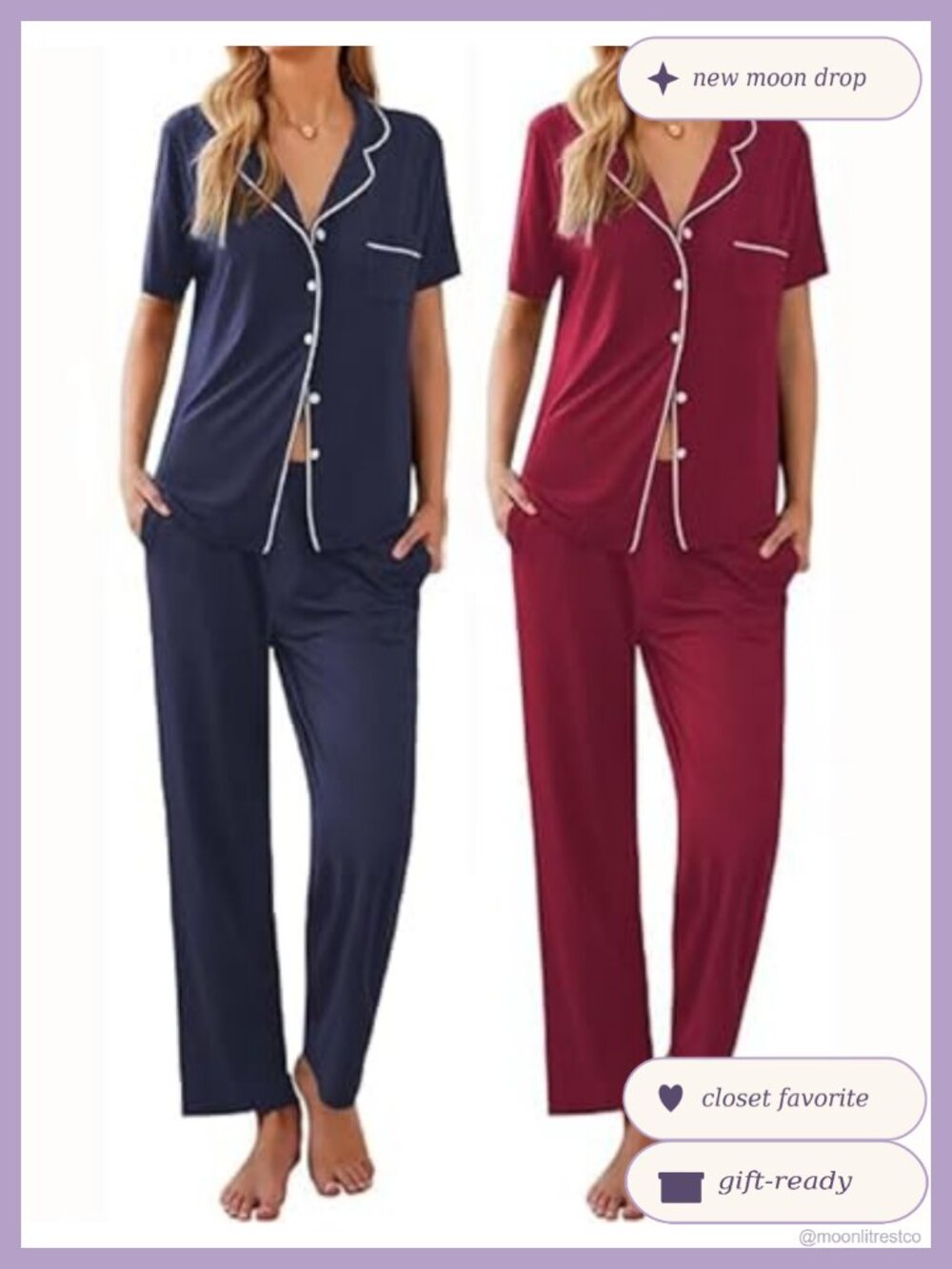 Womens 2 Pack Pajama Sets Short Sleeve Button Up Sleepwear Lounge Set